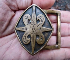 Vtg FLEUR DE LIS Belt Buckle ART Tech Ether STAR Banshee LILY McLeod RARE VG+