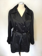 Jones New York Black Double Breasted Removable Lining Tie Belt Coat Size M