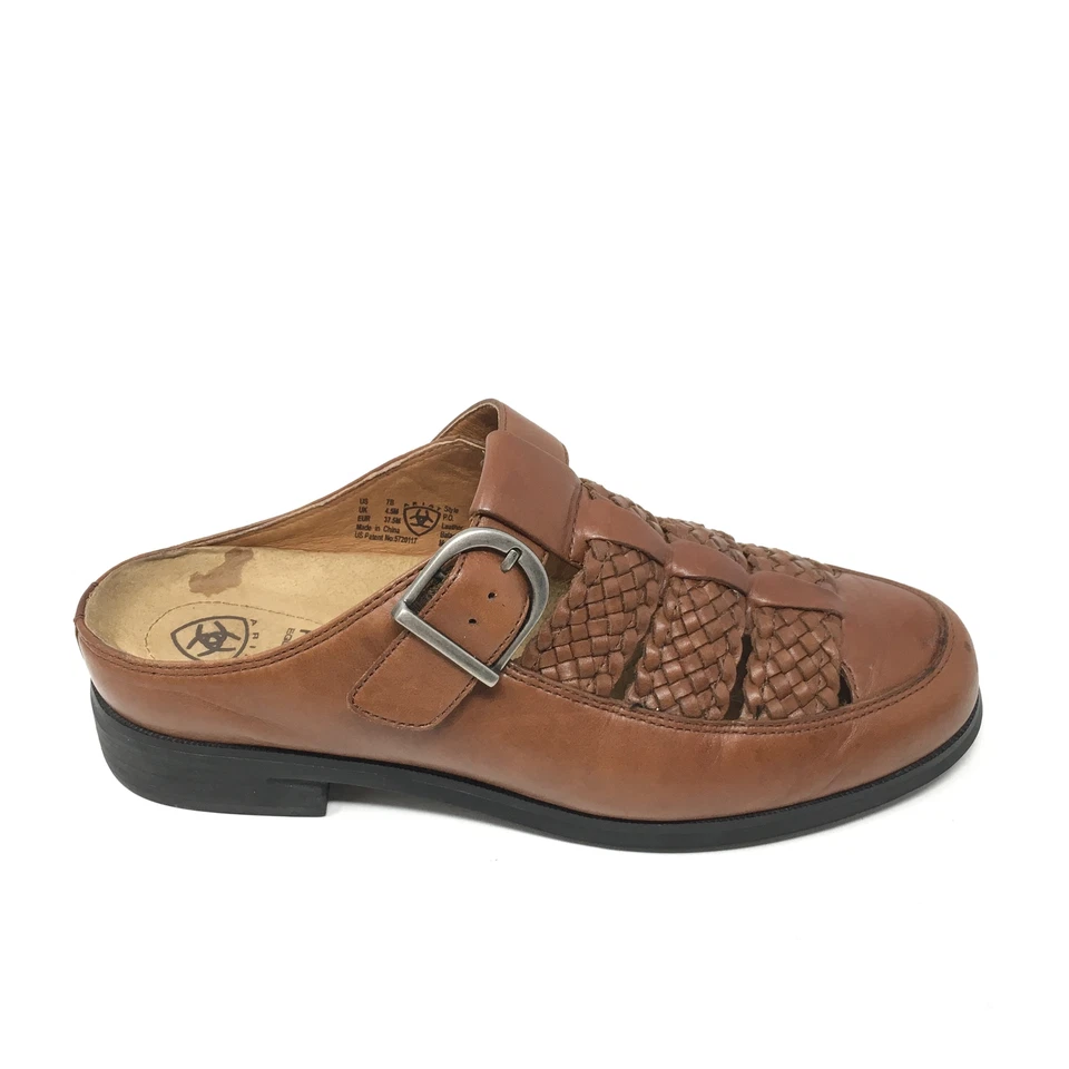 Women's Ariat 96829 Mules Clogs Shoes Sz 7B Brown Woven Leather Buckle Casual O2 - Image 2 of 4