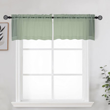 Sage Sheer Kitchen Valance for Windows Set of 2, Short Modern Rod Pocket Voile V