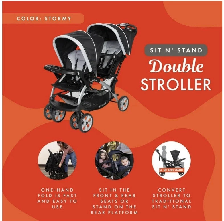 Cochecito doble Baby Trend Sit N' Stand - blanco y negro Foto 3 de 4