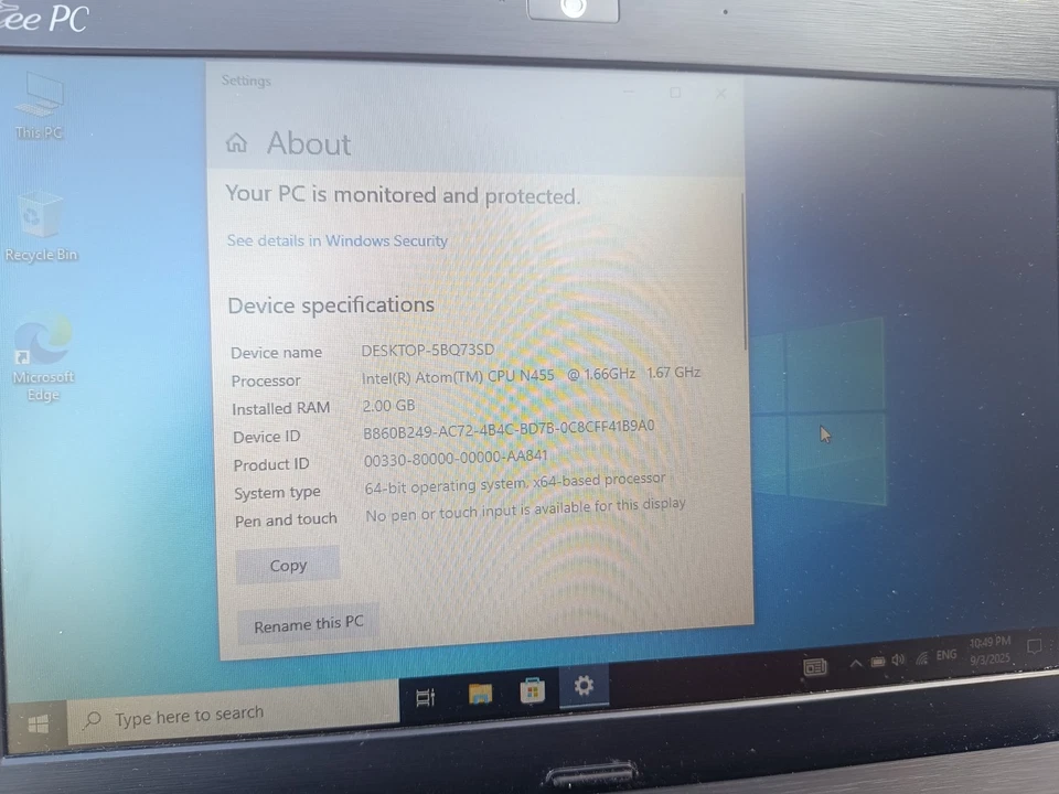 ASUS Eee PC 1016PT 2GB/240GB SSD Intel Atom N455 1.66GHz Laptop Working Good! - Image 4 of 4