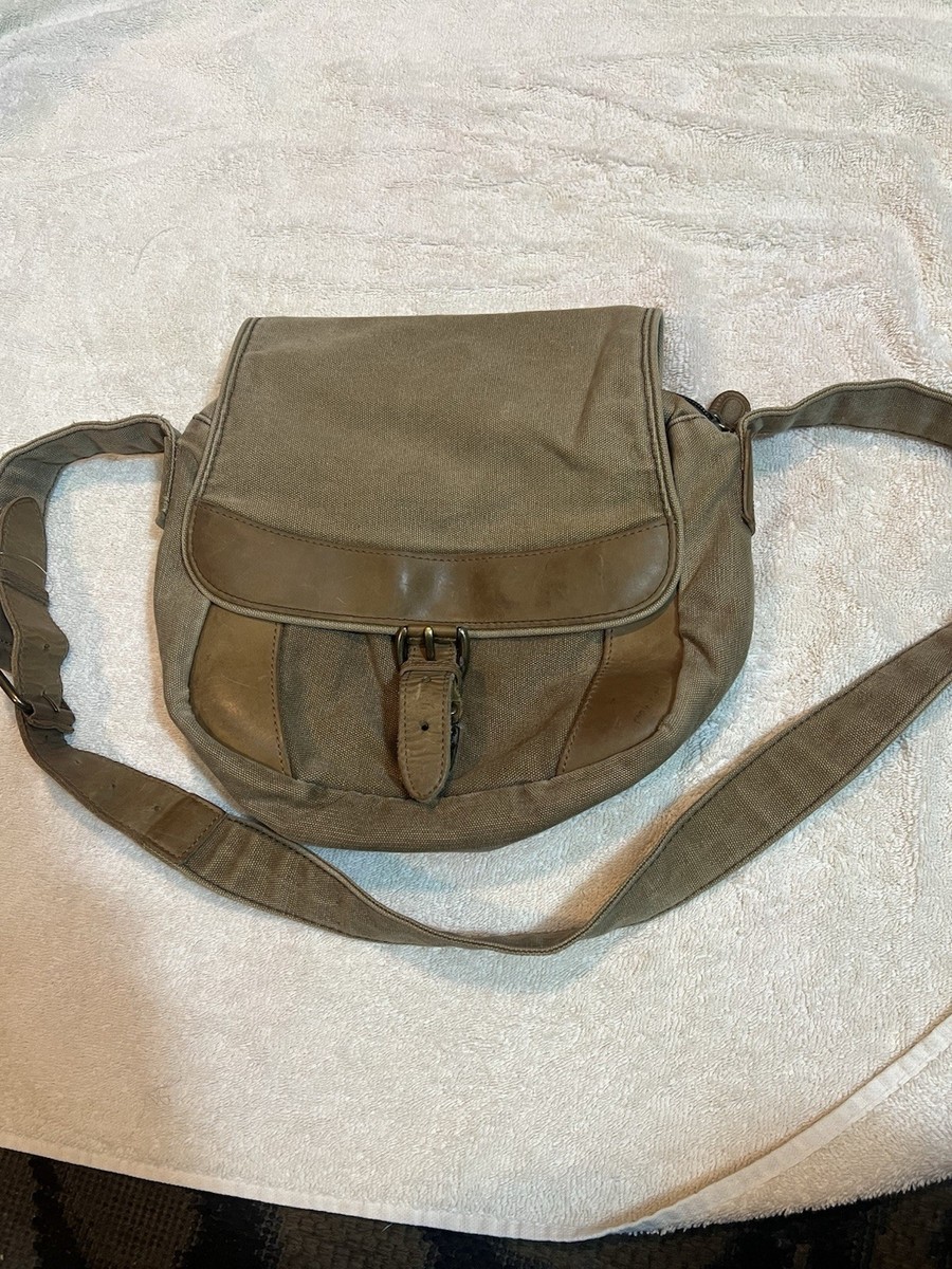 LLbean ベージュ キャンバス レザー メッセンジャーバッグ Vintage LL Bean Canvas Leather Crossbody Flap Messenger