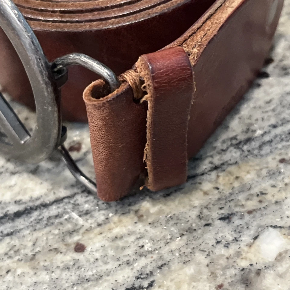 Vintage American Eagle Outfitters Women XL Belt Brown Leather Peace Sign Buckle - Image 3 of 4