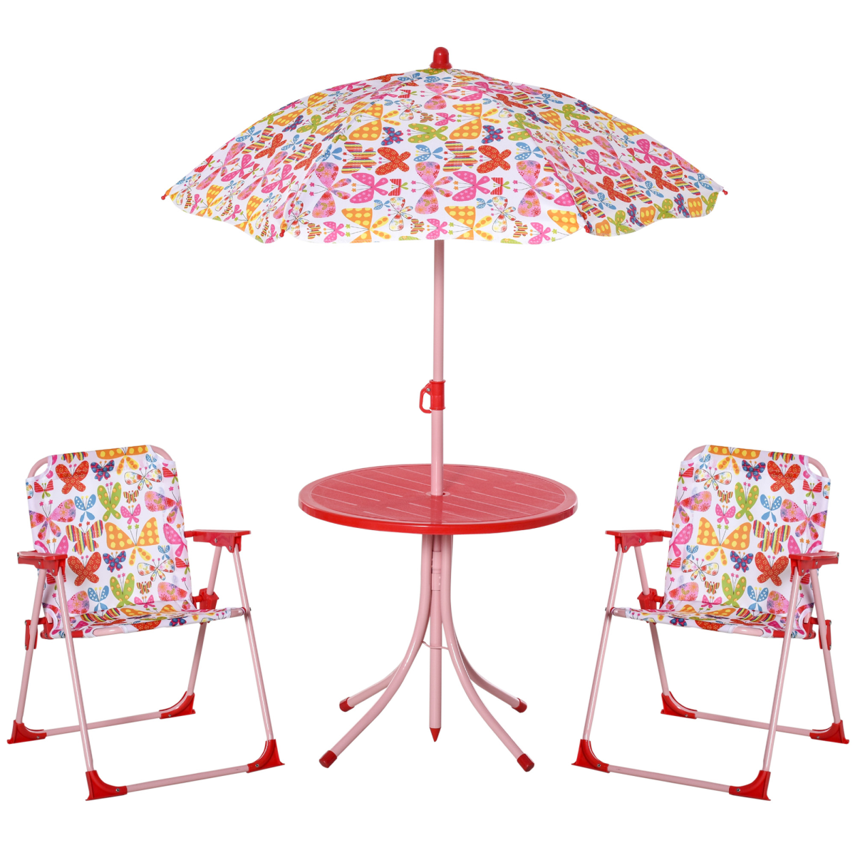 Outsunny Kids Folding Picnic Table Chair Set Butterfly Pattern Outdoor Parasol - Image 3