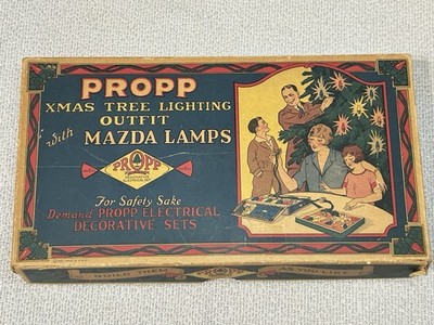 Vintage Propp Cloth Covered Cord Xmas Lights Mazda Lamps No. 83 Org Box 1920s