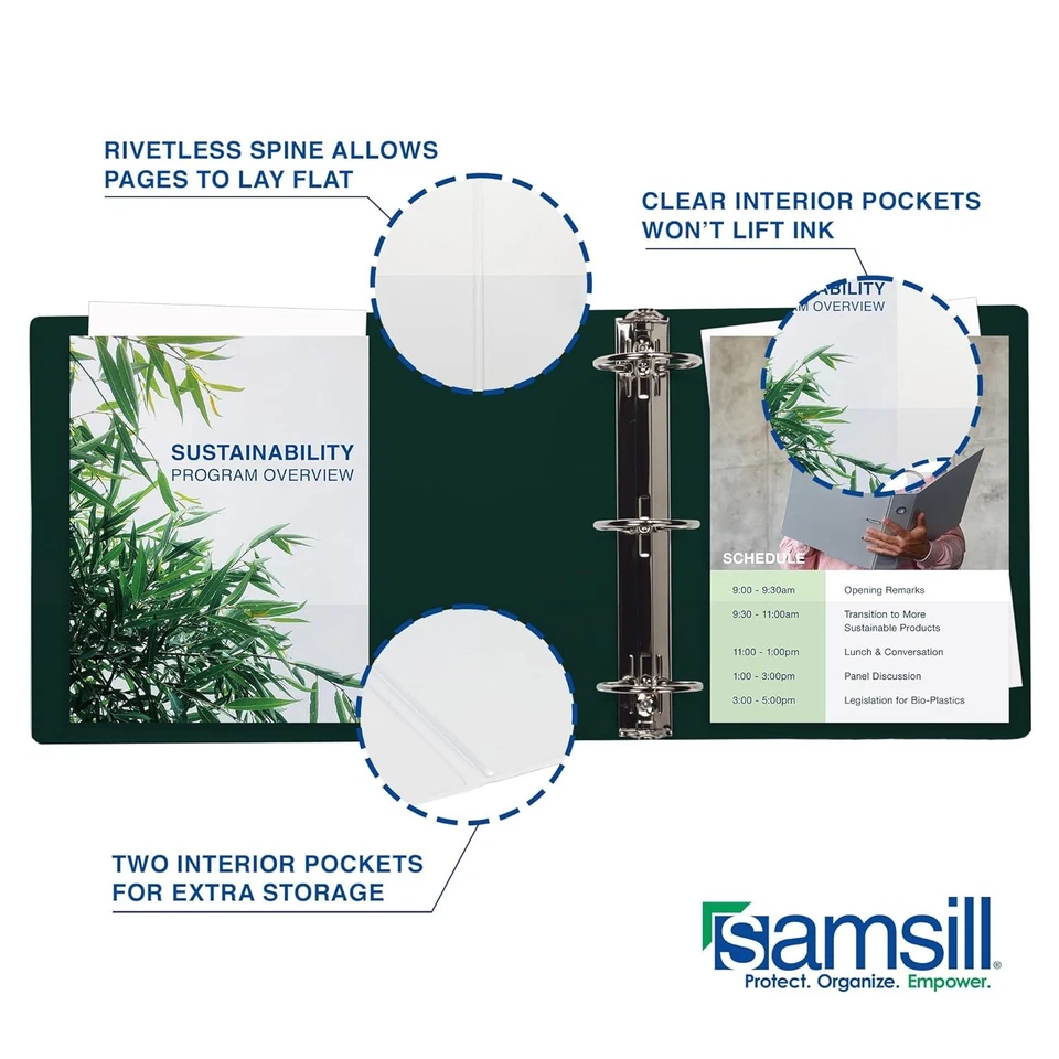 Fichário Samsill durável de 6 polegadas, feito nos EUA, anel D de bloqueio verde  - Imagem 4 de 4