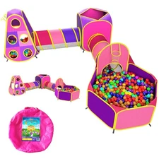 Playz 5pc Kids' Play Tents & Tunnels - Ball Pit for Toddlers, Basketball Hoop,