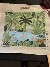 Vintage Phildar Long Stitch Tapestry Fabric ONLY 40X35cm NAIROBI African Jungle
