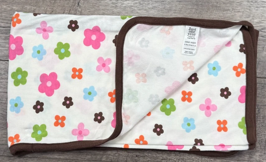 Nwot Baby Girl Vintage Just One Year Carter's Colorful Flower Swaddle Blanket - Image 2 of 3