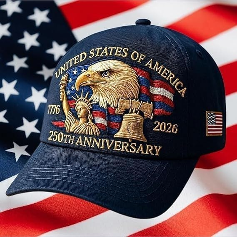 United States 250th Anniversary Bald Eagle Embroidered Patriotic Strapbk Cap Hat Amazon.com: US 250th Anniversary Cap, U.S. 250th Anniversary  main image 3