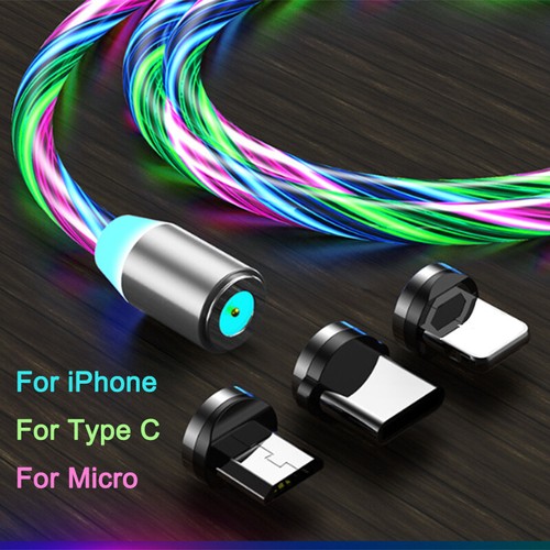 Magnetic Charging Cable LED Flowing 3-in-1 2.4A for IOS, Type C, Micro USB UK - Picture 17 of 17