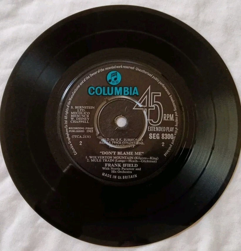 Frank Ifield-Don't Blame Me Vinyl EP 7" Single.1963 Columbia SEG 8300.Mule Train - Image 4 of 4