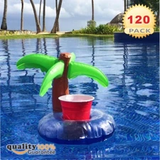 Bulk 120Pcs Inflatable Drink Can Cup Holder Float Pool Bath Water Party Palm