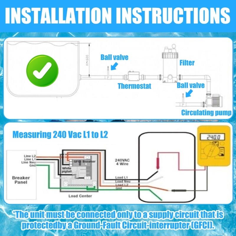 220V Swimming Pool Heaters Electric Pool Water Heater Thermostat Pool
