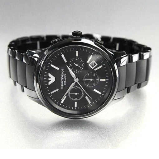 NEW EMPORIO ARMANI MEN\'S WATCH GENUINE AR1451 CERAMIC BLACK STRAP & BLACK  DIAL | eBay