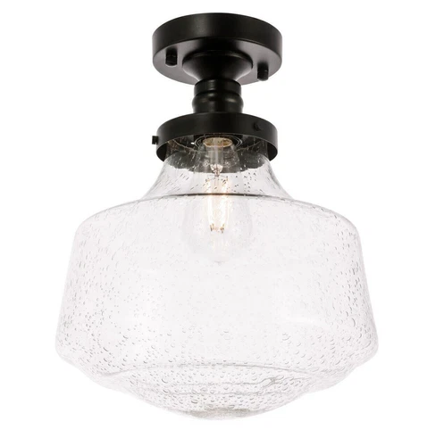Flush Mount Bubble Glass Shade Black Kitchen Bathroom Hallway Light Fixture - Picture 6 of 11