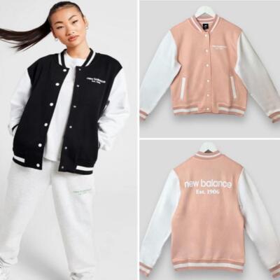 New Balance Womens Varsity Jacket Fleece Contrast Girls Bomber Sweat Jacket  UK