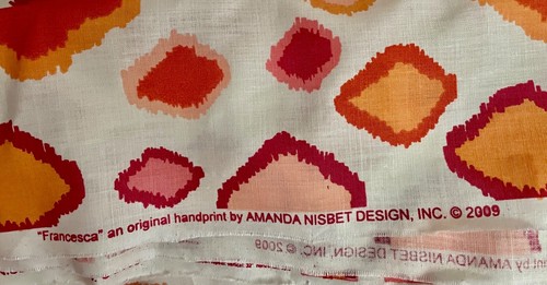 AMANDA NISBET Francesca Handdruck Leinen orange melone weiß geometrisch 4+ Yards - Bild 4 von 4