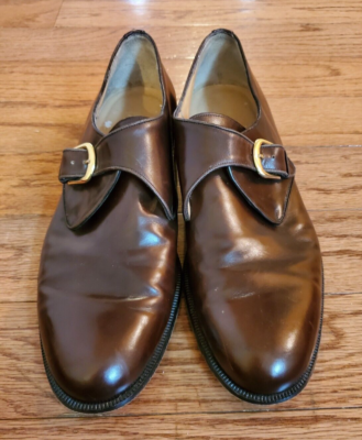 Bruno Magli Mens Brown Monk Strap Leather Dress Shoes Size 