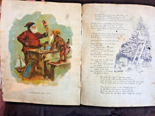A VISIT FROM SANTA CLAUS Victorian 1890’s Christmas Linen Story book color plate - Picture 6 of 7