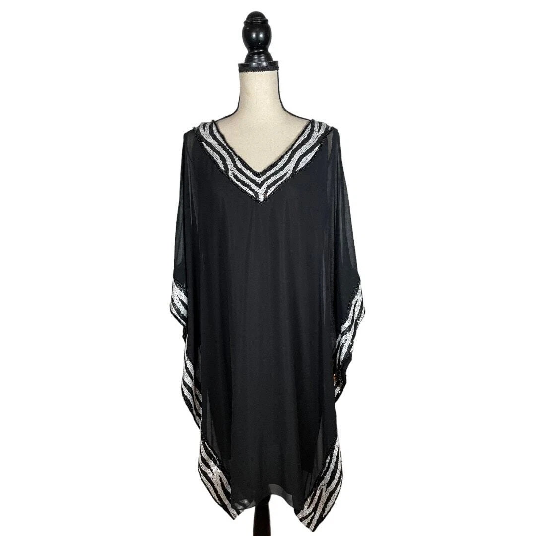 j kara black beaded dress JKARA Womens Black Beaded Sequined Sleeveless V Neck Knee Length Cockt –  Bobbi + Bricka main image 1