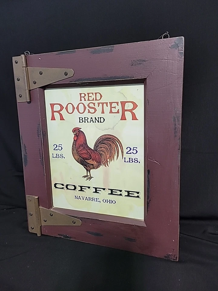 RUSTIC FRAMED PRINT SIGN RED ROOSTER BRAND COFFEE ADVERTISING - Image 3 of 4