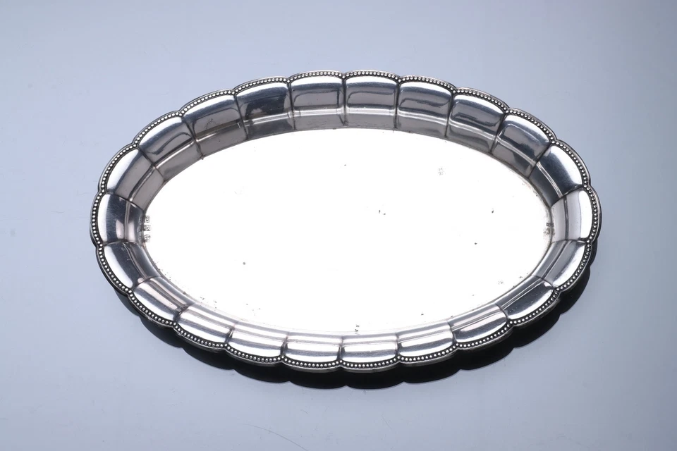 WMF antikes ovales Silbertablett Fächerdekor Fächermuster alte Straußenmarke - Bild 2 von 4