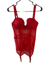 red Victoria secret lingerie corset top 36C garter belts push up rhinestone bra