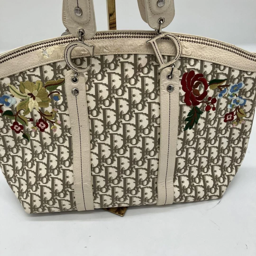 Sac fourre tout Christian Dior trotteur fleurs brodées 16 pouces