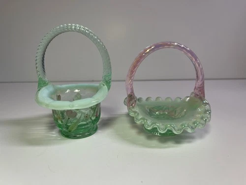 Fenton Art Glass - Two (2) Small Baskets - One signed by R. Dehnart