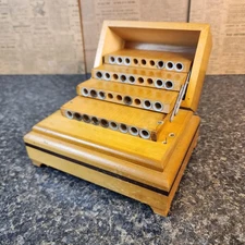 Vintage Wooden Cigarette Dispenser Holder Music Box Mechanical Tiered Display