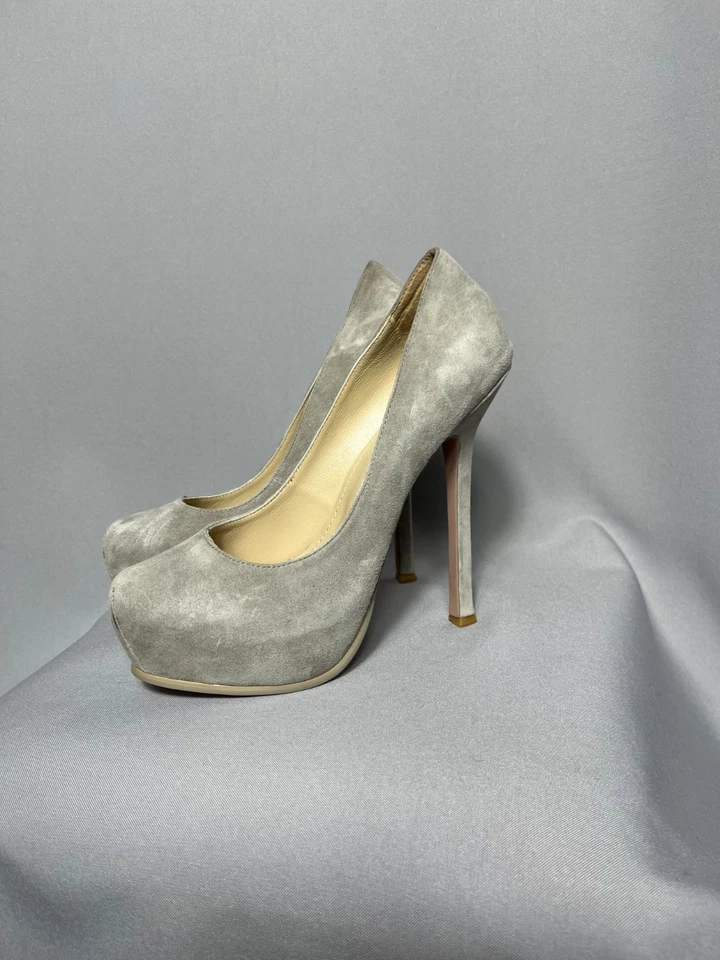 Yves Saint Laurent Tribute Tribtoo Gris Gamuza Plataforma YSL Talla 37 - Imagen 2 de 4