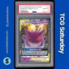 2019 POKEMON SUN & MOON TEAM UP #53/181 GENGAR & MIMIKYU GX TAG TEAM PSA 10