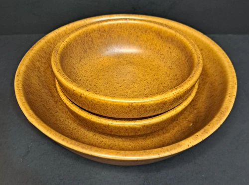 Monmouth Pottery Mojave Brown Bowl Set of 3 Maple Leaf USA Vintage