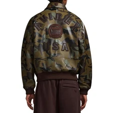 Avirex Camo Men's  Icon Print Genuine Leather Jacket Classic American Flight