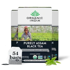 Organic India Purely Assam Black Tea Caffeinated Fairtrade 18 Bags, 3 Pack