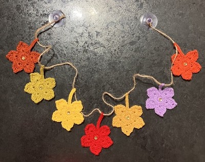   NEW BRIGHT Hand Crochet Autumn maple leaves jute  Bunting Window Camper Gift