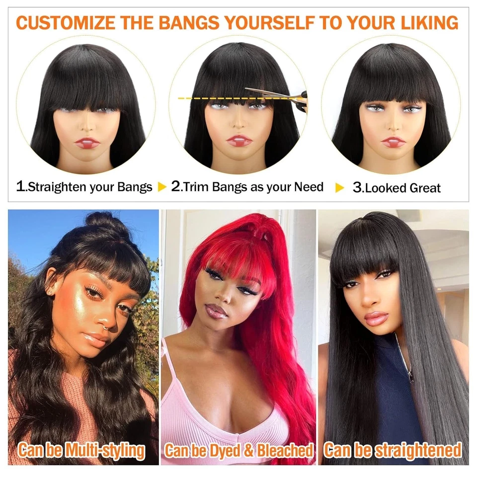 Body Wave Wigs with Bangs Human Hair Wigs for Black Women None Lace Front Wigs - Image 4 of 4
