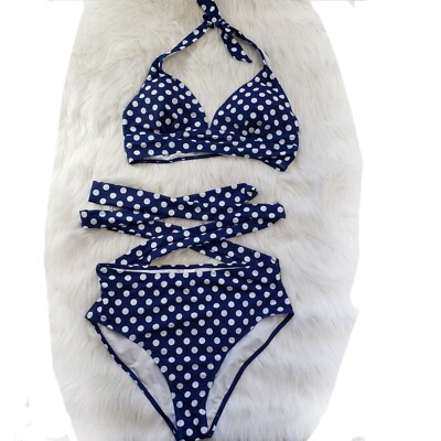 NWT Polka dot bikini with wrap bottoms & halter style top woman's size 3XL