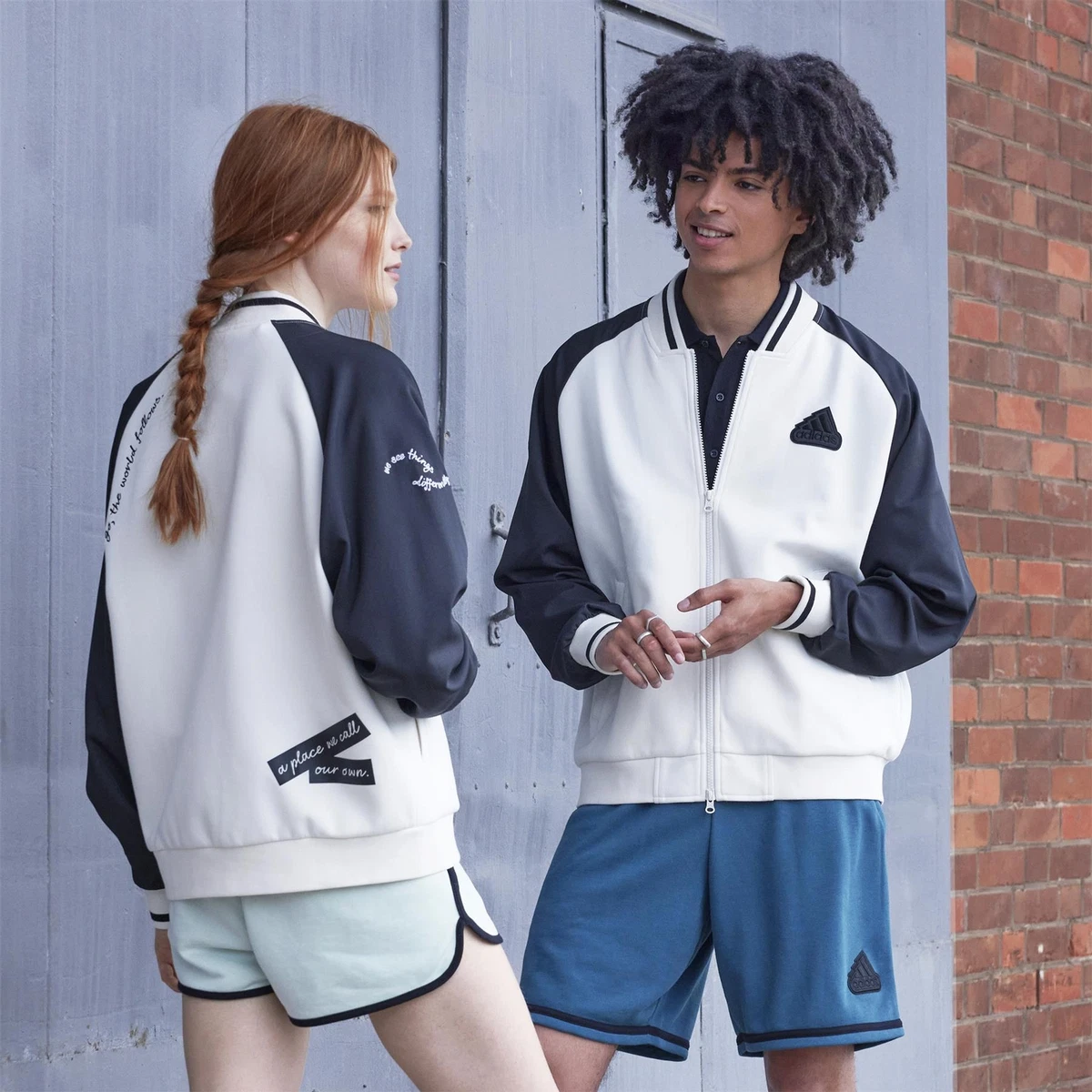 adidas UNISEX PRINTED BOMBER JACKET RETRO 80S OFF WHITE NEW BNWT