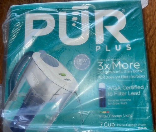 PUR PLUS 7 Cup Pitcher Filtration System w/Filter Change Light - Ocean Blue NEW - Picture 3 of 5