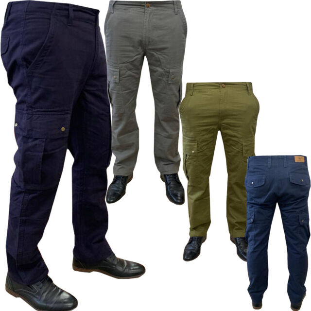 Mens Cotton Cargo Combat Pants Casual Trouser with Multi Pockets UK Regular Fit