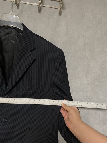 Giorgio Armani Blazer Men 44L Black 3B Italy Career Micro Striped Coat Luxury - Picture 4 of 14