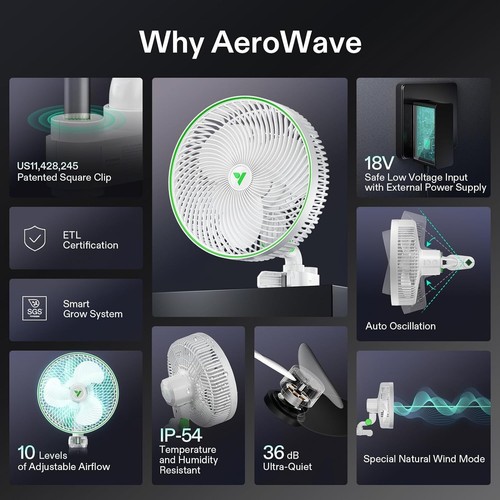 VIVOSUN AeroWave E9 Clip on Fan,EC Motor,Auto Oscillation,Circulator for tent - Picture 5 of 8