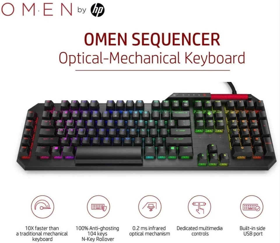 HP Omen Sequencer Gaming Keyboard Anti-Ghosting Blue Switches 0.2 Ms UK QWERTY - Image 4 of 4