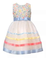 BONNIE JEAN Little Girl's 5 Blue Floral Ribbon Dress NWT 80