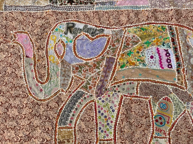 Vintage Handmade French Patchwork Elephant Tapestry Wall Hanging Décor 155x105cm - Image 3 of 4