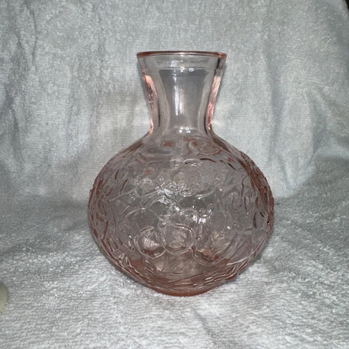 Vintage Pink Depression Glass Tumble Up Bedside Floral Water Carafe / Vase 6.5"