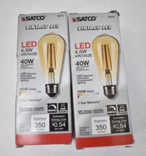 Lot of 2 Satco Vintage LED Light Bulbs 2000K Amber Medium Base 4.5W ST19